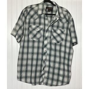 Liquid West Shirt Mens XXLarge Green Plaid Button Up Pearl Snap Western Rodeo